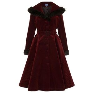 Collectif Elegant Burgundy Coat with Fur Trim